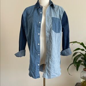 PacSun Women's 100% Cotton Denim Colorblock Long Sleeve Button-Up Shirt Size S